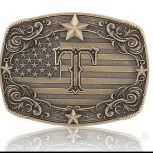 New Western Cowboy Mens Monogram Letter T  American Flag Belt Buckle